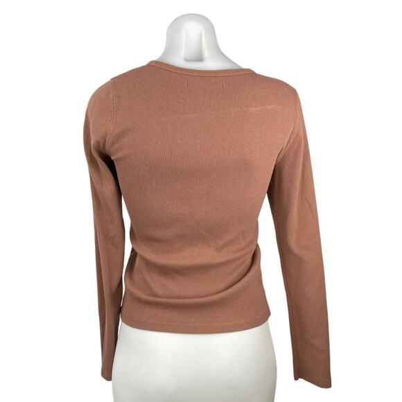 Abercrombie & Fitch Women's Brown Rib Knit Henley Long Sleeve Crop Shirt Top M - Picture 3 of 5